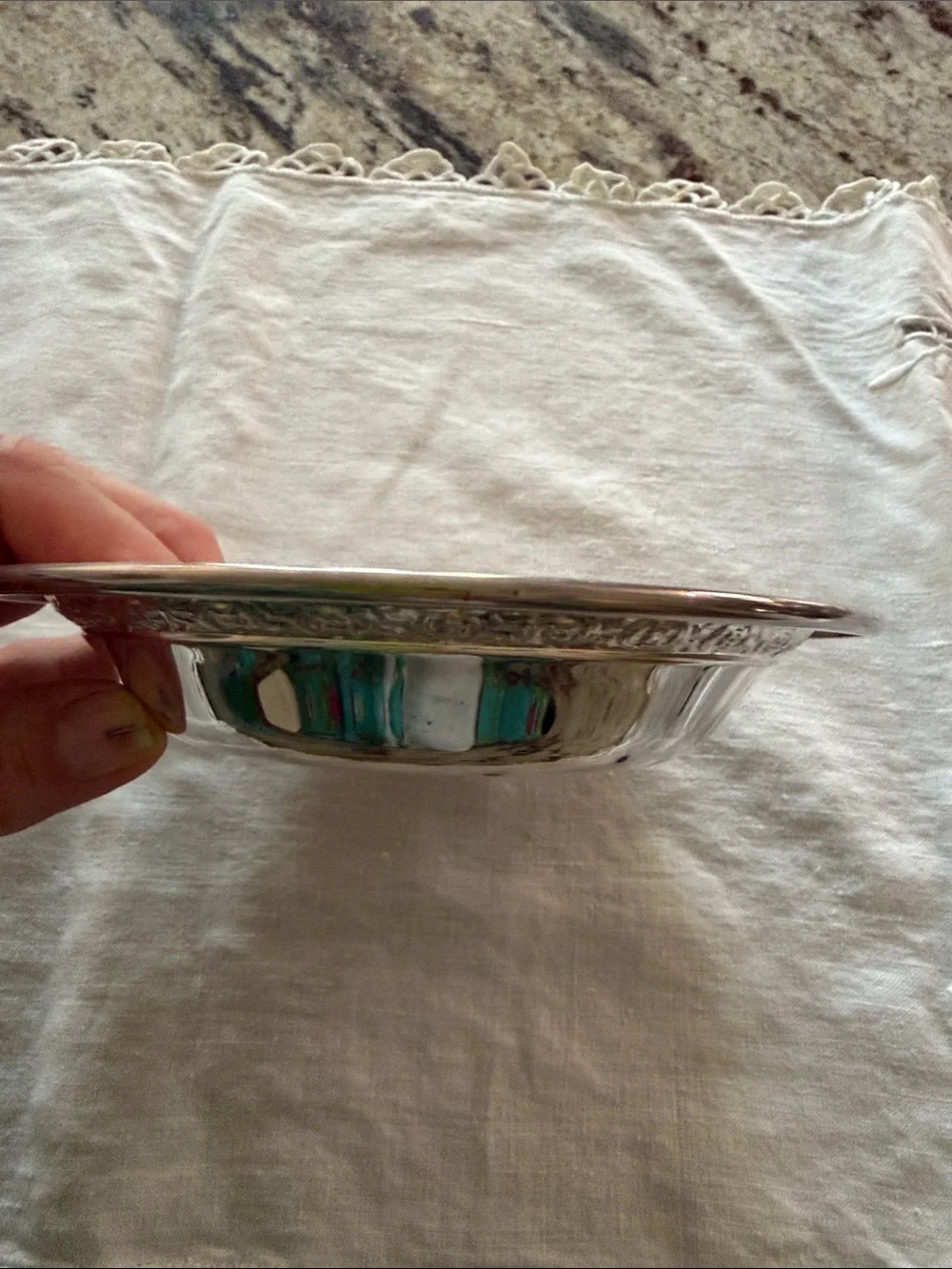 Reed & Barton Silver Plated Embossed Rim Nut Bowl